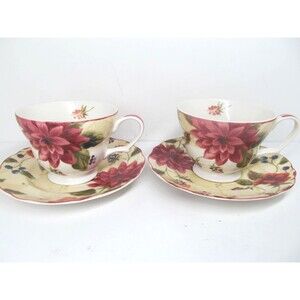 Noble Excellence Splendor Set Of 2 Floral Cups And 2 Saucers